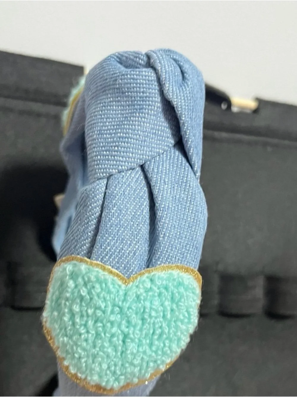 Denim Blue Headband with Mint Heart Accent